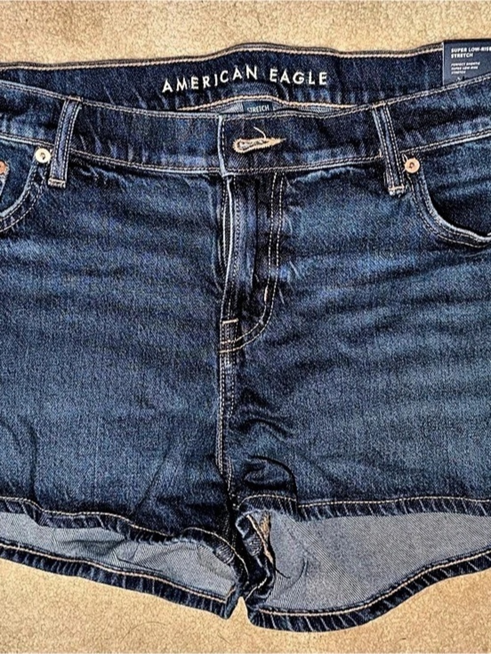 American Eagle Super Low-Rise Stretch Perfect Shortie Denim Shorts Blue - Size 1